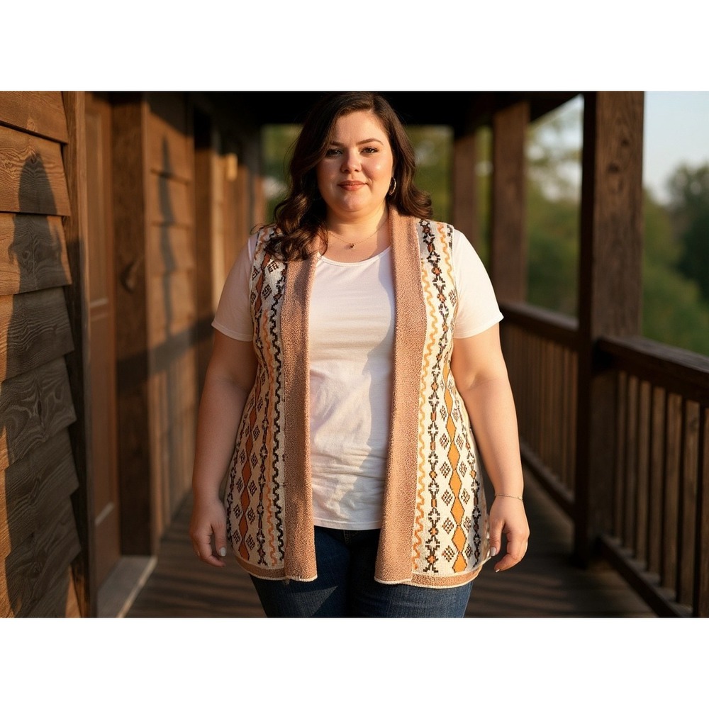 Cato Women Plus Size 16 Western,‎ Boho casual knit Cardigan Vest cute Aztec chic